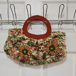 Aldo Floral Knit Handbag with Rust Color Handles